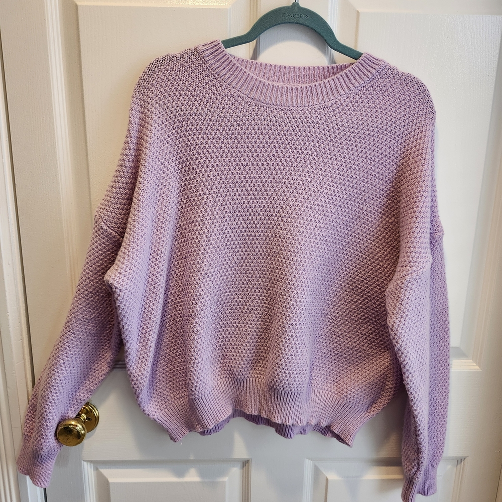 Lavender Textured Knit Sweater | Cozy Spring Pastel | XXL | Relaxed Fit - Picture 8 of 8